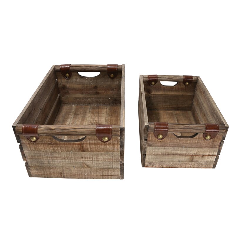 Gracie Oaks 2 Piece Solid Wood Crate Set Wayfair